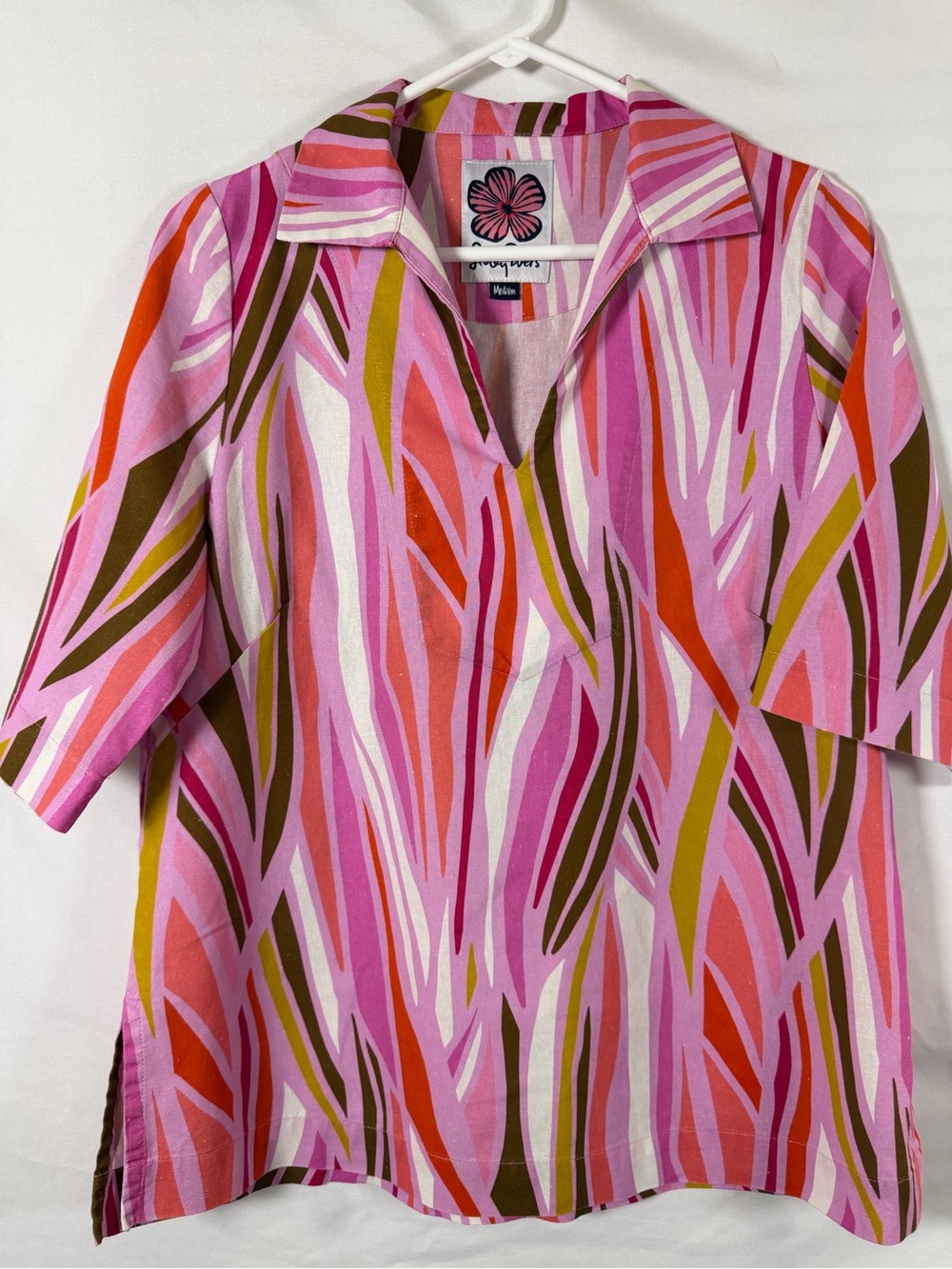 Lesley Evers Women’s Pink Retro Print Tunic Top Size M